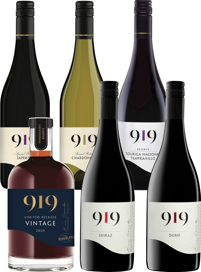 Bottles of vintage fortified, saperavi, touriga nacional tempranillo, chardonnay, shiraz and durif