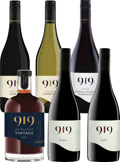 Bottles of vintage fortified, saperavi, touriga nacional tempranillo, chardonnay, shiraz and durif