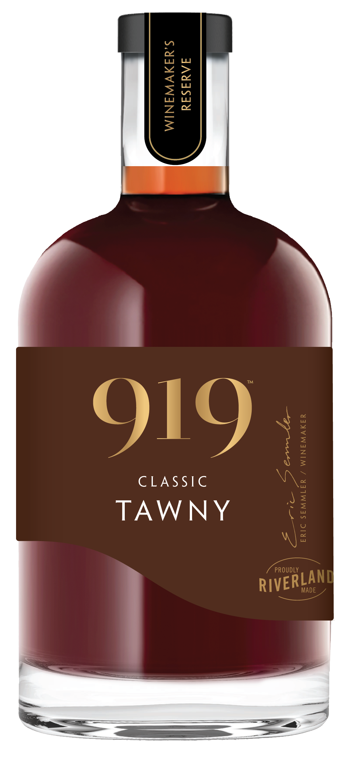 A bottle shot of a bottle of fortified tawny wine branded with 919