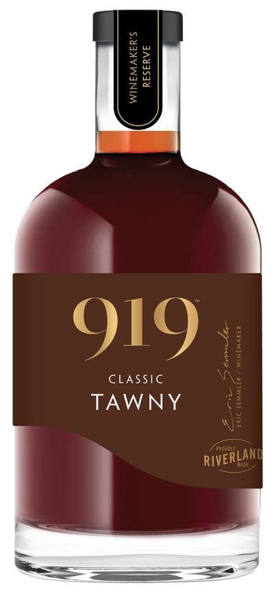 A bottle shot of a bottle of fortified tawny wine branded with 919