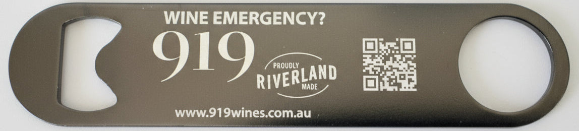 Bottle opener with 919 Wines branding on a white background