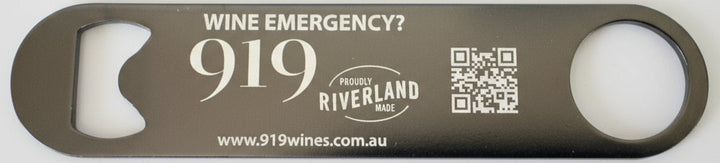 Bottle opener with 919 Wines branding on a white background